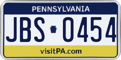PA license plate JBS0454