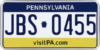 PA license plate JBS0455