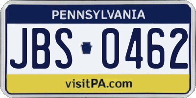 PA license plate JBS0462