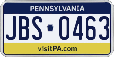 PA license plate JBS0463