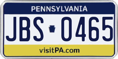 PA license plate JBS0465