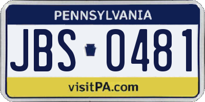 PA license plate JBS0481