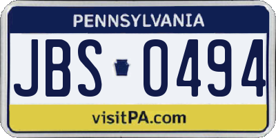 PA license plate JBS0494