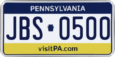 PA license plate JBS0500