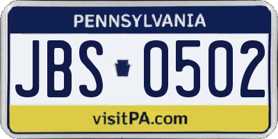 PA license plate JBS0502