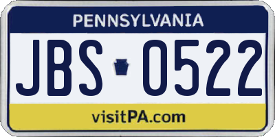 PA license plate JBS0522