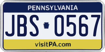 PA license plate JBS0567