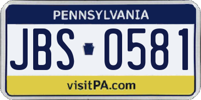PA license plate JBS0581
