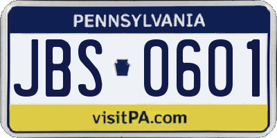 PA license plate JBS0601
