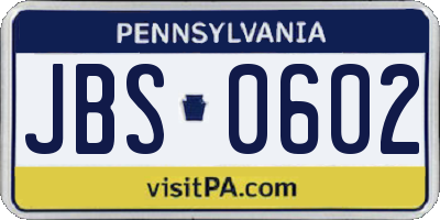PA license plate JBS0602
