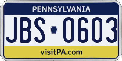 PA license plate JBS0603