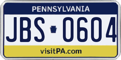 PA license plate JBS0604