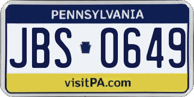 PA license plate JBS0649