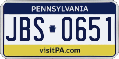 PA license plate JBS0651
