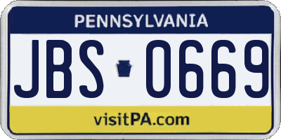 PA license plate JBS0669