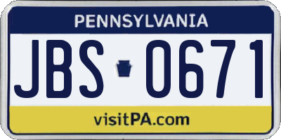 PA license plate JBS0671