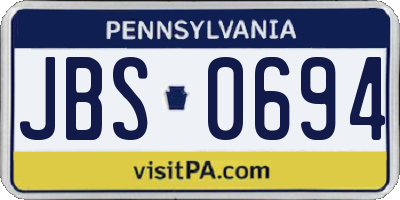 PA license plate JBS0694