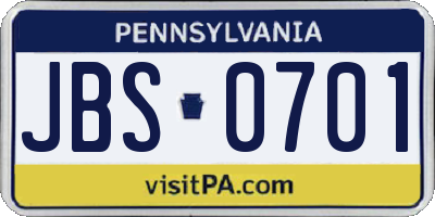 PA license plate JBS0701