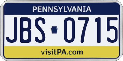 PA license plate JBS0715