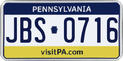 PA license plate JBS0716