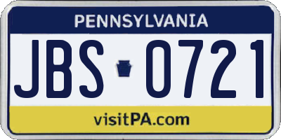 PA license plate JBS0721