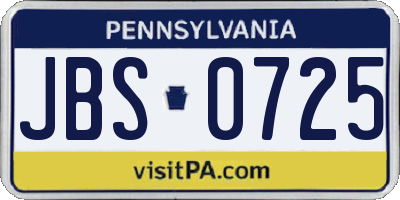 PA license plate JBS0725