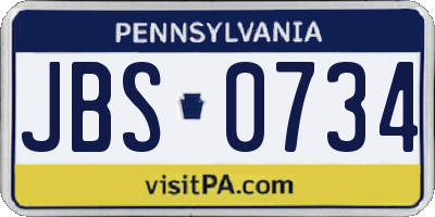 PA license plate JBS0734