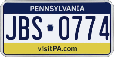 PA license plate JBS0774