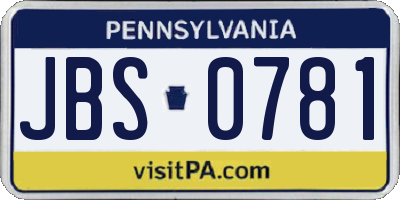 PA license plate JBS0781