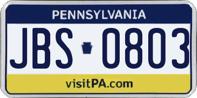 PA license plate JBS0803