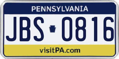PA license plate JBS0816