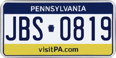 PA license plate JBS0819