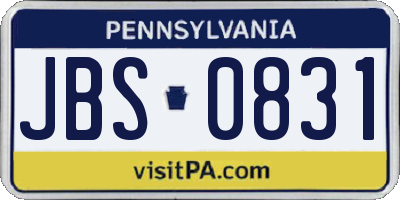 PA license plate JBS0831