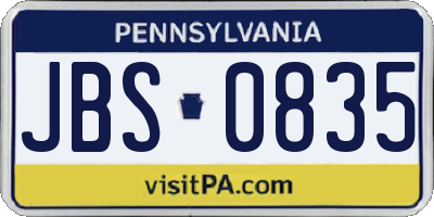 PA license plate JBS0835