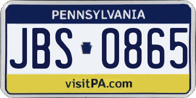 PA license plate JBS0865