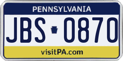 PA license plate JBS0870