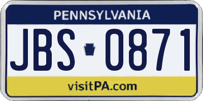 PA license plate JBS0871