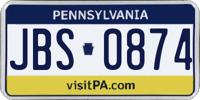 PA license plate JBS0874