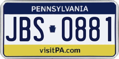 PA license plate JBS0881