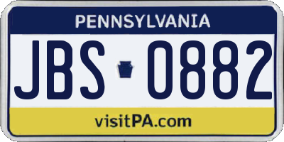 PA license plate JBS0882