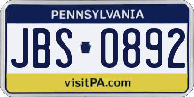 PA license plate JBS0892