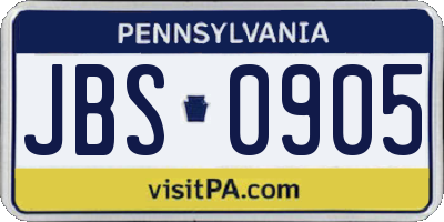 PA license plate JBS0905