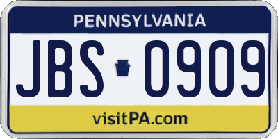 PA license plate JBS0909