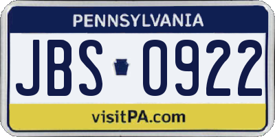 PA license plate JBS0922