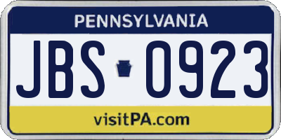 PA license plate JBS0923