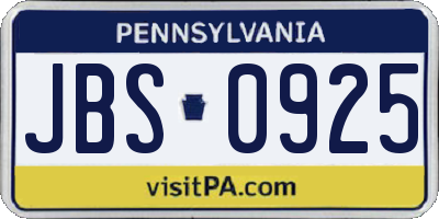 PA license plate JBS0925