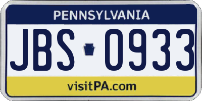 PA license plate JBS0933
