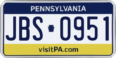 PA license plate JBS0951