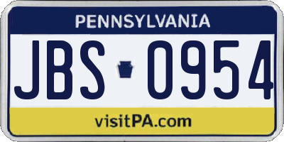 PA license plate JBS0954