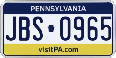 PA license plate JBS0965